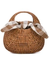 Loeffler Randall Lorna Wicker And Gingham Canvas Tote In Brown