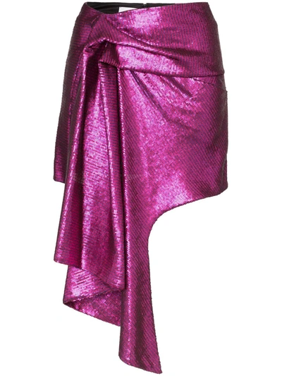 Halpern Asymmetric Sequined Tulle Mini Skirt In Multicoloured