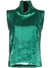 HALPERN SLEEVELESS SEQUIN EMBELLISHED TURTLENECK T-SHIRT