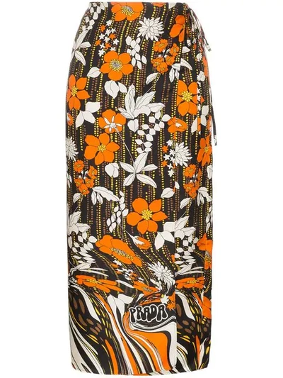 Prada Floral Print Silk Wrap Skirt