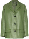 PRADA PRADA SINGLE-BREASTED LEATHER BLAZER - GREEN