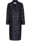 PRADA PRADA METALLIC FLORAL PRINT SINGLE-BREASTED COAT - BLUE