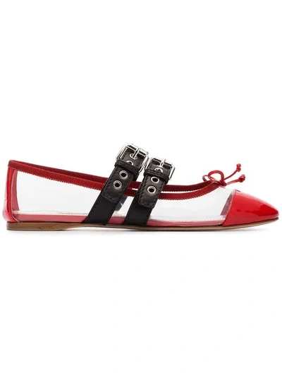 Miu Miu Buckle-fastening Plexi And Leather Ballet Flats In Lacca/nero
