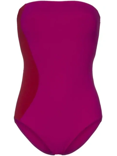 Araks 对比拼接抹胸式连体泳衣 - 紫色 In Purple