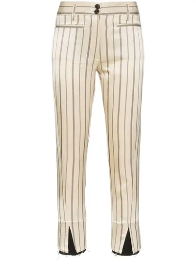 Ann Demeulemeester Striped Cropped Trousers In Neutrals