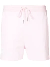 Thom Browne Tricolour Stripe Cotton Shorts In Pink