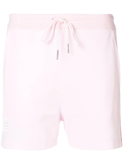 Thom Browne Tricolour Stripe Cotton Shorts In Pink