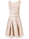 TALBOT RUNHOF TWEED FLARED SLEEVELESS DRESS