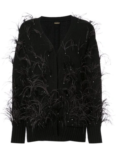 Adam Lippes Crystal And Feather Embellished Wool & Cashmere Cardigan In Black