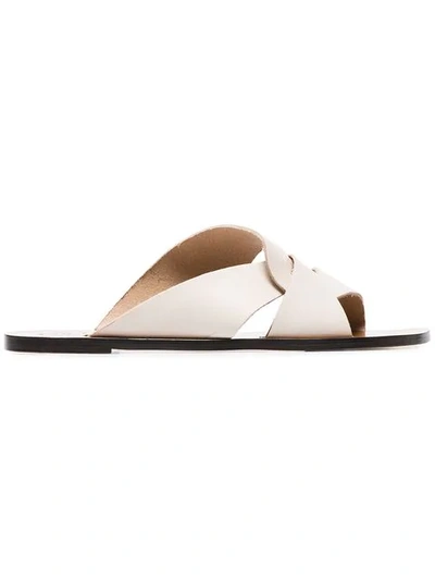 Atp Atelier White Allai Leather Crossover Strap Sandals