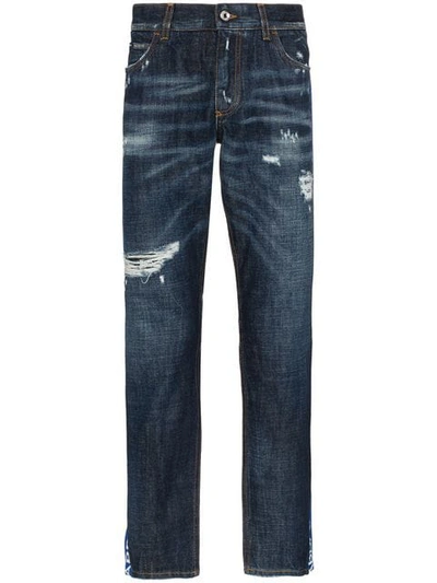 Dolce & Gabbana Cropped Distressed Slim Ticker Jeans In Blue