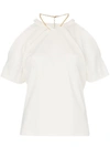 CHLOÉ COLD-SHOULDER COTTON CHAIN NECKLACE T-SHIRT