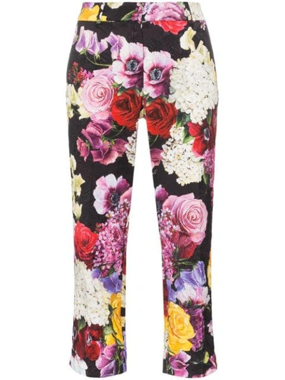 Dolce & Gabbana Broccato Floral Printed Trousers In Hnw86 Black
