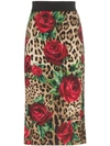 DOLCE & GABBANA JUNGLE AND FLORAL STRETCH PENCIL SKIRT