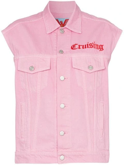Adaptation Sleeveless Embroidered Detail Denim Jacket In Pink