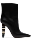 POIRET BLACK 100 STACKED HEEL LEATHER ANKLE BOOTS