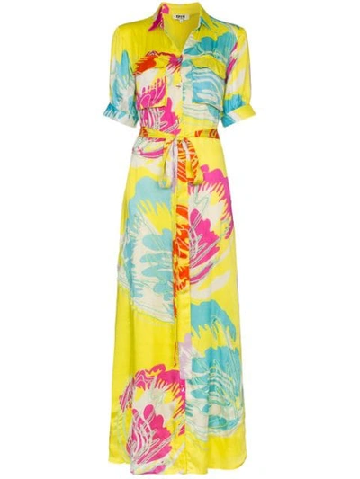 All Things Mochi Prisha Printed Satin Maxi Dress In Yellow