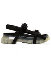 RICK OWENS BLACK TRACTOR LEATHER AND CANVAS SANDALS