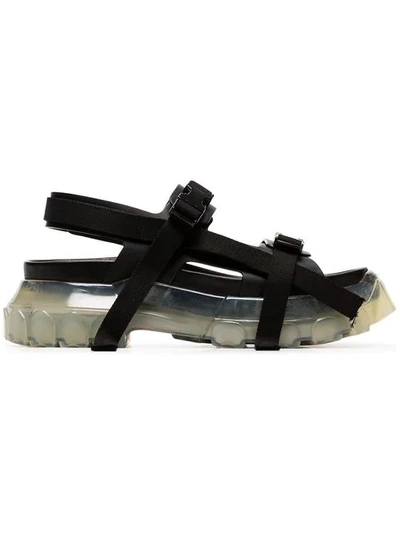 Rick Owens Black Tractor Leather And Canvas Sandals