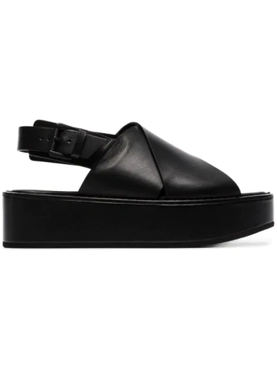Ann Demeulemeester Black 55 Crossover Slingback Flatform Sandals In 099 Black