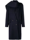 JW ANDERSON NAVY DOUBLE FACE WOOL SCARF COAT