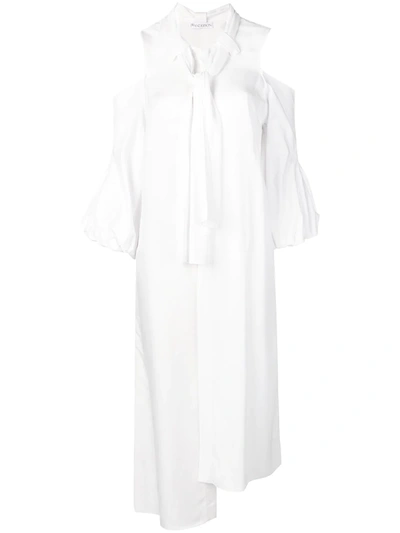 Jw Anderson 3/4-sleeve Cold-shoulder Mixed Dress In White