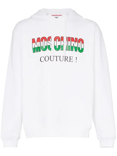 Moschino Italy Logo Cotton Hoodie In White