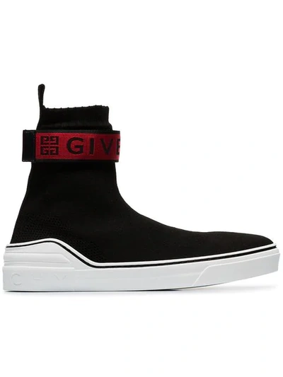 Givenchy Black, Red And White 4g Webbing Knitted Sneakers