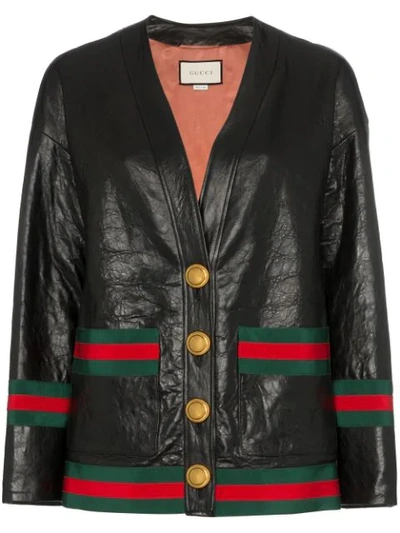 Gucci Contrast Trim Button-down Jacket In Black