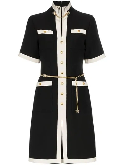 Gucci Short Wool Silk Dress With Chain Belt In 1152 Black