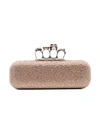 ALEXANDER MCQUEEN PINK CRYSTAL EMBELLISHED FOUR RING SUEDE CLUTCH