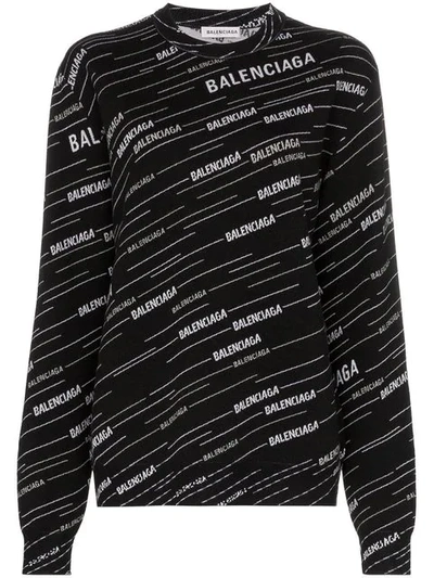 Balenciaga Intarsia Wool-blend Sweater In Black