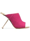 POIRET PINK 100 SUEDE AND METAL CUTOUT HEEL MULES