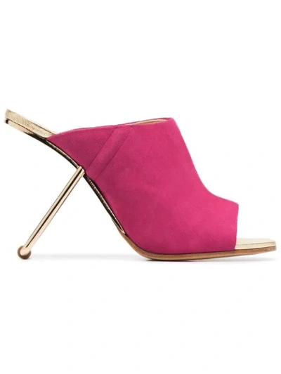 Poiret Pink 100 Suede And Metal Cutout Heel Mules