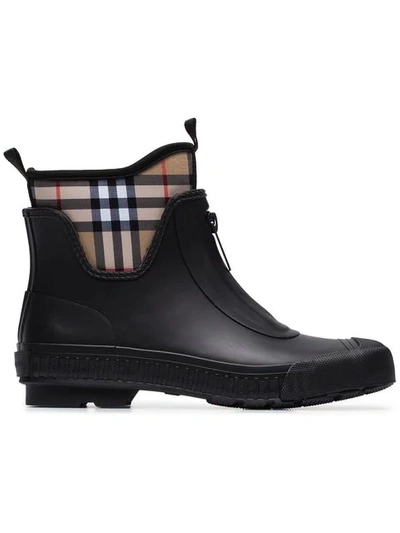 Burberry Childrens Vintage Check Neoprene And Rubber Rain Boots In Black