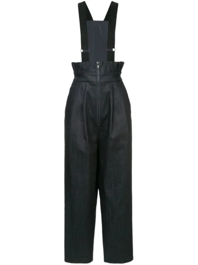 Tibi Denim Paperbag Dungarees With Removable Straps In Blue