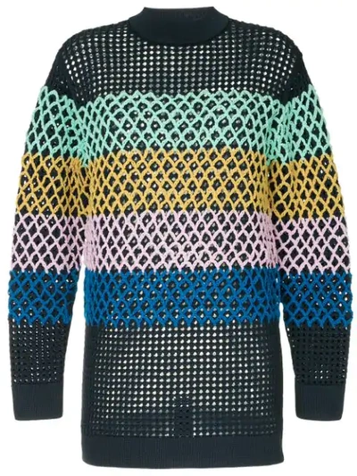 Tibi Stripe Crochet Oversized Tunic Pullover In Multicolour