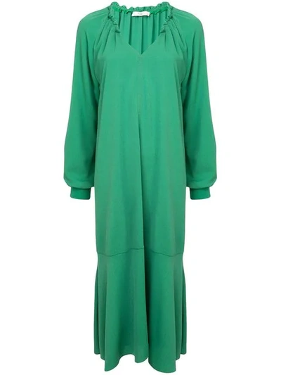 Tibi Savanna Crepe Ruffle-neck Midi Dress In Green