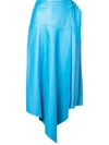 Tibi Asymmetrical Drape Tissue Leather Skirt In Blue