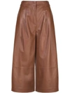 Tibi Stella Leather Cropped Trousers In Brown