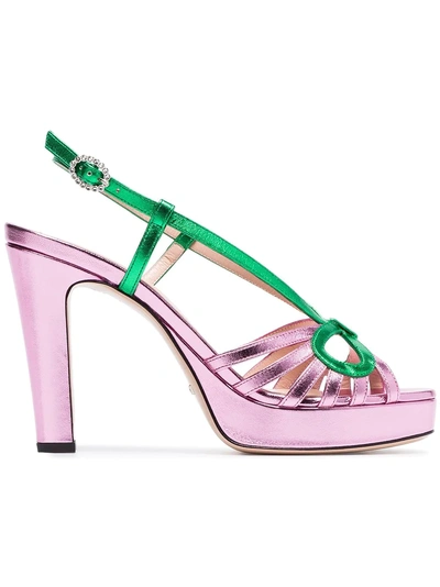 Gucci Metallic Leather Sandals In Pink