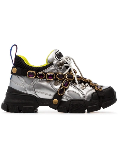 Gucci Women's Flashtrek Sneaker With Removable Crystals In Silver