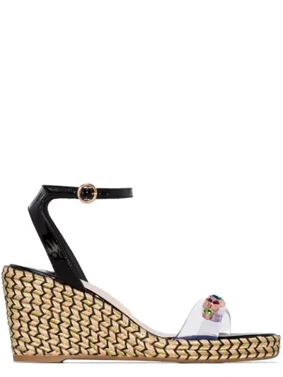 Sophia Webster Dina Leather-trimmed Wedge Espadrilles In Black Rainbow