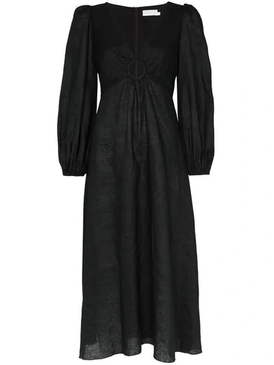 Zimmermann Wayfarer Ring Detail Long Sleeve Dress In Black
