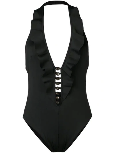 Zimmermann Juniper Halter Tie Button Detailed Swimsuit In Black