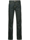 PUSHBUTTON PANELLED FAUX LEATHER STRAIGHT JEANS