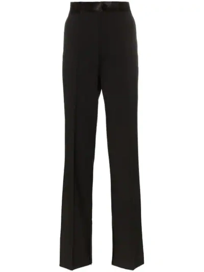 Helmut Lang Satin-trimmed Wool And Mohair-blend Wide-leg Trousers In Black