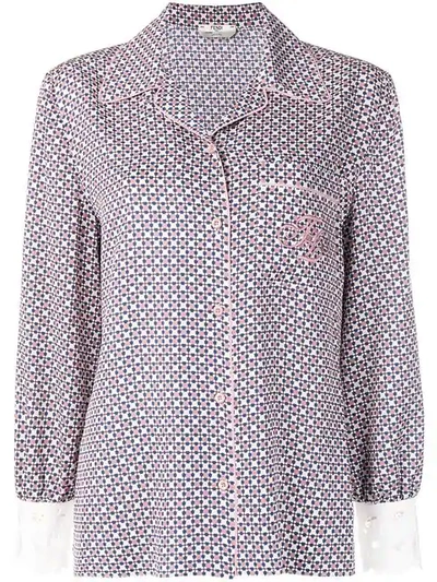 Fendi Embroidered Guipure Lace-trimmed Printed Silk-crepe Blouse In F14pi St Barth