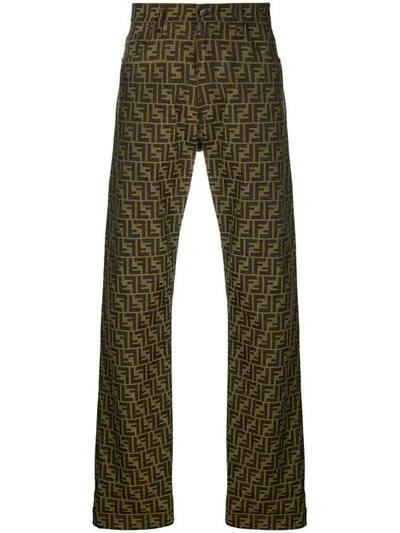 Fendi Men's Ff Jacquard Straight-leg Jeans In Neutrals