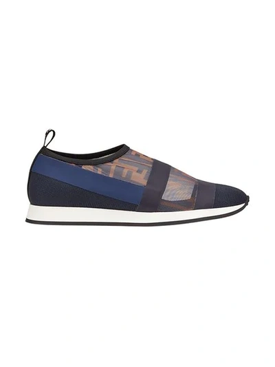 Fendi 20mm Logo Stretch Mesh Slip-on Sneakers In Blue